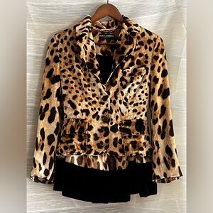 Dolce & Gabbana Leopard Velvet Blazer & Silk-Lined Skirt with Velvet Panel—2000s